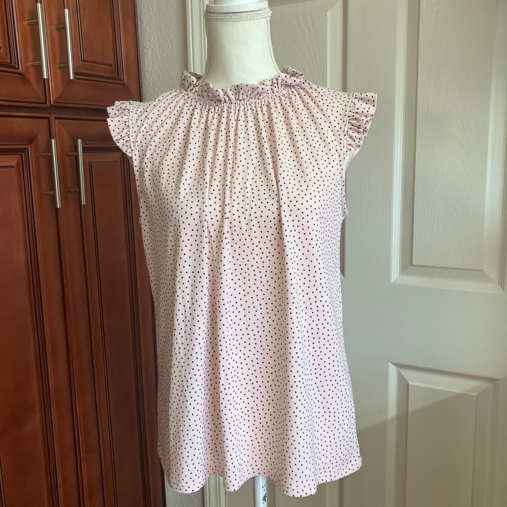YK2 ADRIANNA PAPELL PINK WITH HEARTS TOP BLOUSE SIZE M